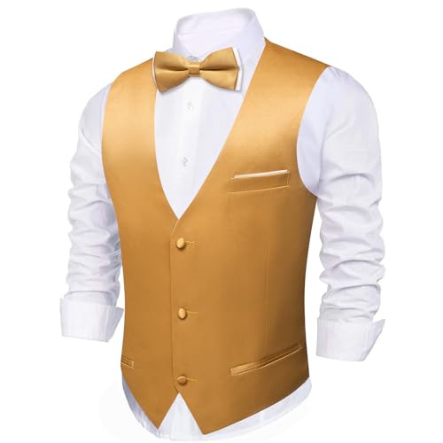 Image of Barry.Wang Mens Suit Vest Bow Tie Set 4PCS Formal V-neck Slim Fit Casual Solid Color Waistcoat Wedding Party Tuxedo