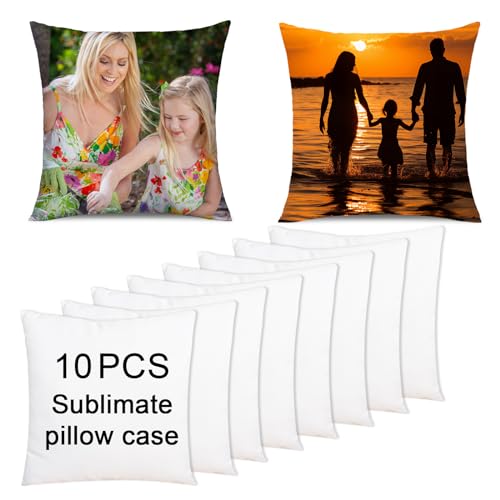 OKBA 10 pcs Sublimation Blanks Pillow Cases 16"x 16" White Cushion Covers Glossy Satin Pillow Covers Heat Transfer DIY Custom Picture