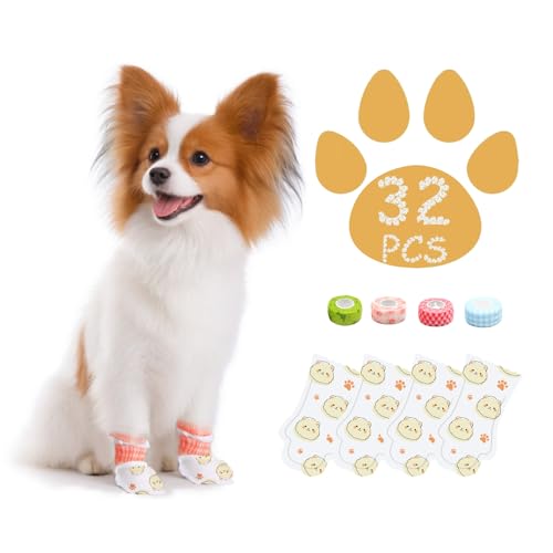 Furrtripsy Disposable Dog Booties for Dog Cats,32Pcs Pet Booties Waterproof and Breathable with Adjustable Bandage,Paw Socks Protector for Small Medium Large Dogs(S,Paw Width:1.18~1.77in)