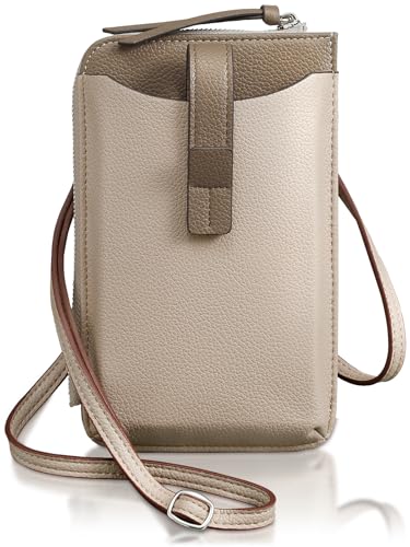 [アンコール] スマホ ショルダー 【超軽量130ｇ バイカラー】 スマホポーチ ショルダーバッグ スマホポシェット 軽量 レザー レディース ポーチ エコレザー 斜め掛け 縦型 Ｌ字型スリム 薄い (グレージュ×トープ)