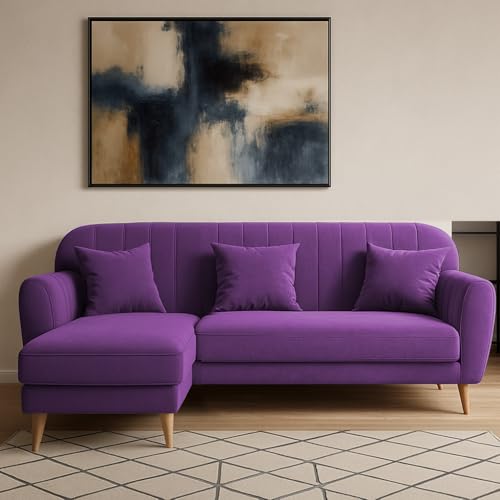 Image of Atticus LHS 4 Seater L Shape Sofa Set for Living Room (Purple Fabric) Premium Fabric Sofa Set