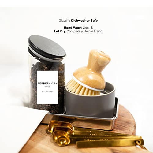 Savvy & Sorted 12 Black Bamboo Spice Jars - Large Spice Jars With Bamboo Lids - Seasoning Containers Glass Jars With Airtight Lids - Spice Jars Black Lids Bamboo Containers Kitchen Herb Pantry Jars #TOP3