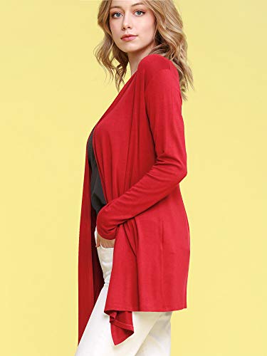 Image of Lock and Love Women's Draped Front Open Asymmetrical Cardigan - Casual Long Sleeve Lightweight Duster