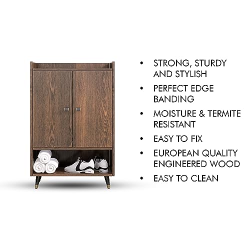 Image of Bniture Engineered Wood Shoe Cabinet with Door | Shoe Rack Wooden with Metal Legs | Sturdy and Stylish Wooden Cabinet for Home | Multipurpose Shoe Rack Organiser | Front Size 3 x 2 Feet (Flower Wenge)