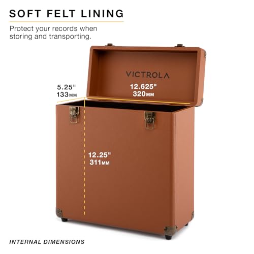Image of Victrola Collector II - Vinyl Record Storage Case, Holds 30+ LPs - Pink | Vinyl record storage case, holds 30+ 12 inch LPs or 15+ gatefolds, two latching clasps, carry handle, soft-lined interior
