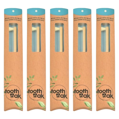 TOOTHWAK Siwak 100% Natural 1 Head Toothbrush with Wooden Bristles and Wooden Handle, Natural Minerals and Plaster Crystals for Clean and White Teeth, Hard (Pack of 5)