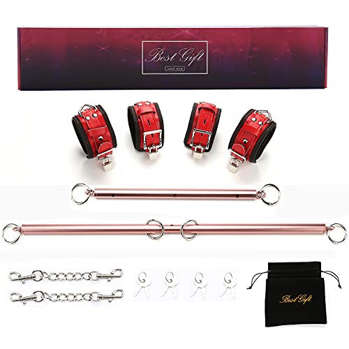 EXREIZST 2 Spreader Bar with 4 Adjustable Straps Kit for Home Gyms Exercise, Rose Gold and Red