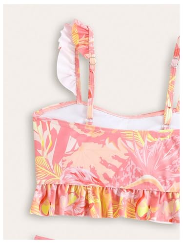 Image of SweatyRocks Girl's Boho Printed Ruffle Tankini Swimsuit Spaghetti Strap High Waisted 2 Piece Bathing Suit