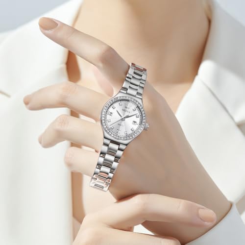 Image of OLEVS Watch Women Silver Stainless Steel Dress Analog Luminous Watch
