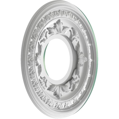 Image of Ekena Millwork CMP10BAFSM Baltimore Thermoformed PVC Ceiling Medallion (Fits Canopies up to 4 1 /4 inch), 10 inchOD x 3 1 /2 inchID x 3 /4 inchP, Universal Pearl Metallic Sea Mist