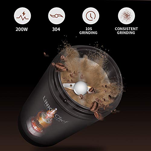 Coffee Grinder with Brush, LINKChef 200W Spice Grinder with Stainless