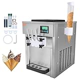VEVOR Machine à Crème Glacée Commerciale 20 L/h 1800 W 3 Saveurs, Machine à Glace Italienne Trémie 2x4 L, Pré-Réfrigération, Nettoyage Automatique, pour Yaourt Café Snack-Bar Restaurant Supermarché
