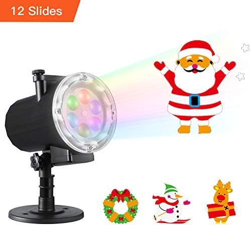 Halloween Christmas Projector Lights，Oittm 12 Slide Patterns High Brightness LED Landscape Lights Waterproof Outdoor Indoor Decoration Lighting for Xmas Theme Party Wedding Thanksgiving Birthday Party