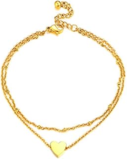 PROSTEEL Heart Double Layer Anklets, Teen Girls/Women Jewelry, Gold Plated/316L Stainless Steel (Send Gift Box)