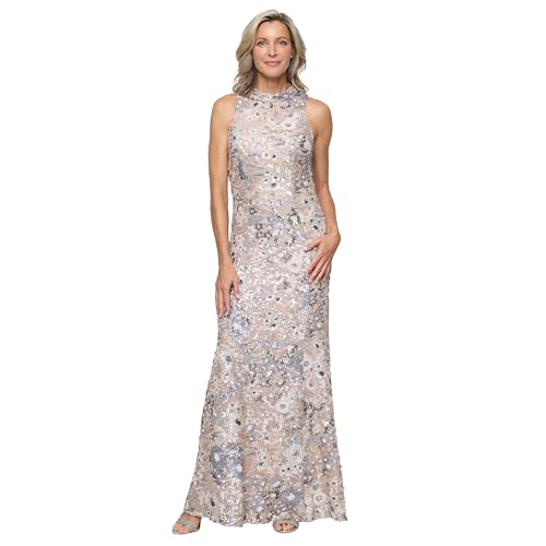 Image of Alex Evenings Women's Long Sleeveless Sequin Mother of The Bride Gown with Mock Neck