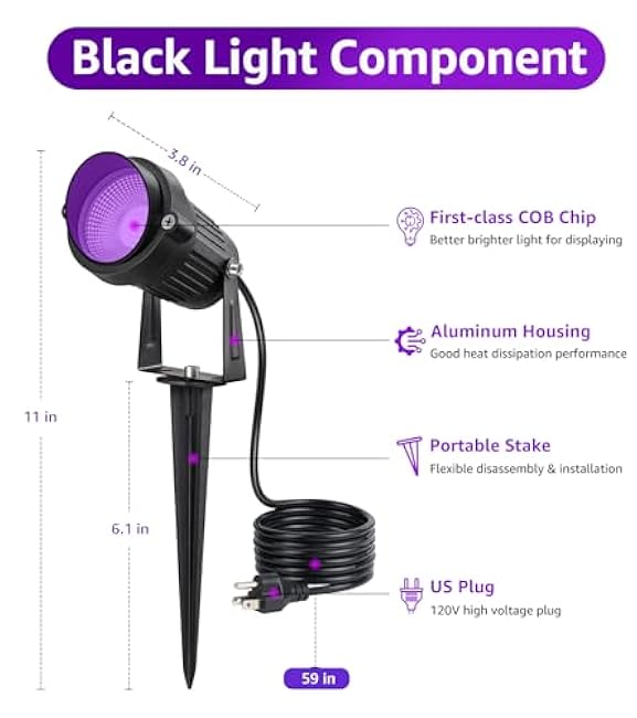 SUNVIE LED Black Lights Outdoor Blacklight Waterproof Black Light Spotlight 10W Outdoor Spotlight 120V Halloween Lights Outdoor Black Light for Glow Party Fluorescent Body Painting, 1 Pack