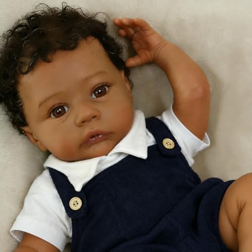 Muñeca Reborn Negra Realista 46 cm para niños 3+ miniatura 2