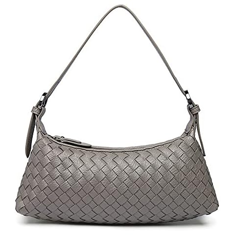 evoon Small Shoulder Bag for Women, Mini Cute Woven Leather Zipper Purse for Ladies with Adjustable Strap Grey Cover