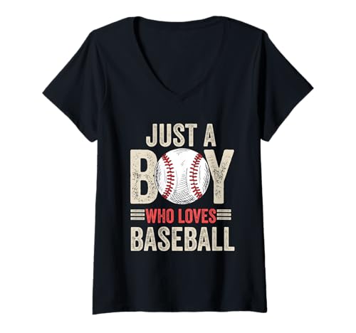 Mujer Gráfico Just A Boy Who Loves Baseball para hombres y niños Camiseta Cuello V