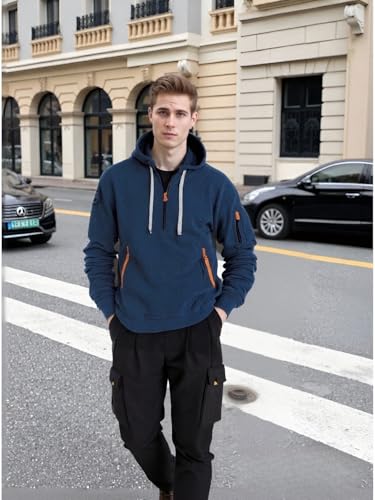 Men Quarter Zip Tactical Hoodies Pullover Vintage Cargo Hoodie Casual Workout Military Sweatshirts with Multi Pockets4