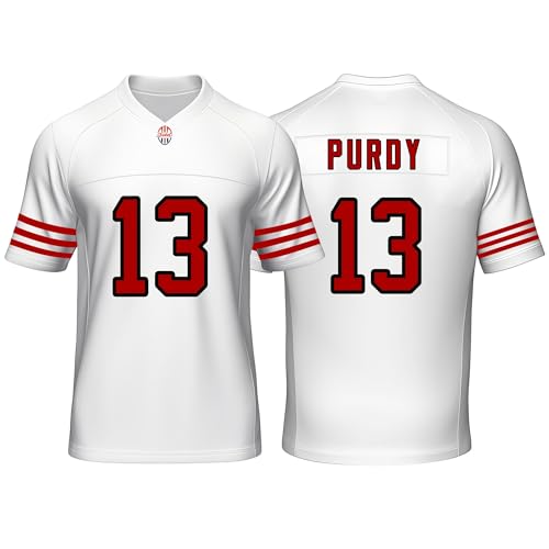 Custom Mens/Youth Football Brock Stitched T-Shirt for Sports Fan Purdy White No Brand/Logos