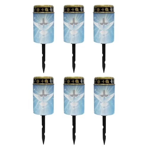 Image of Poceacles Cross Outdoor Solar Lights - Waterproof Grave Stake Lights - Solar Powered Lanterns - Blue Dove of Peace Cross, Pack of 6