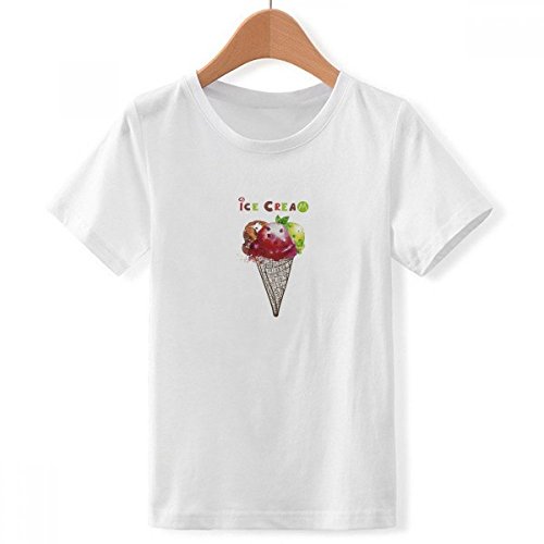 T-Shirt Blanc Garçon Aquarelle Feuilles Cônes de crème glacée DIYthinker X-Grand