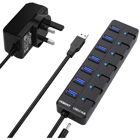 VEMONT 7-Port Powered USB Hub with Switches Cover