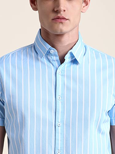 Image of Dennis Lingo Men's Cotton Striped Slim Fit Casual Shirt