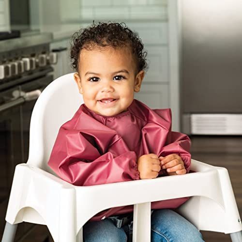 Image of Tiny Twinkle Long Sleeve Bib for Babies & Toddlers | 2-Pack Waterproof Smock Bib for Eating | Machine Washable & Mess-Proof Feeding Essentials | Newborn Shower Gift (Rose Burgundy,6-24M)
