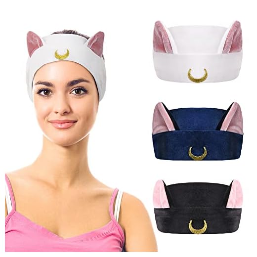 URAQT 3PCS Sailor Moon Spa Headband Cute Cat Moon Cosmetic Hairband Shower Headband