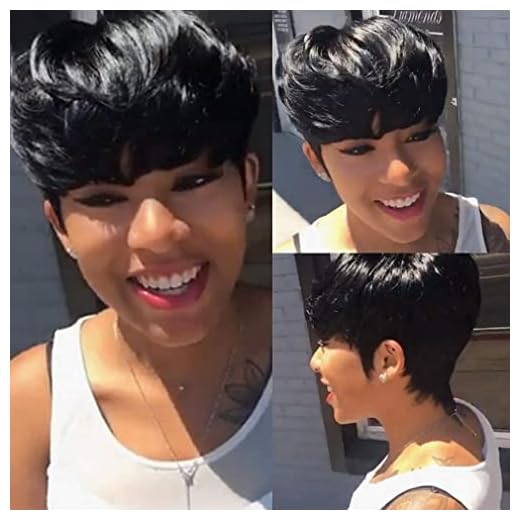 VCK Short Pixie Cut Wigs for Women Human Hair Black Wig with Bangs Layered Wigs Human Hair Glueless 1B Color