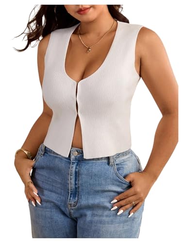 Floerns Women's Plus Size Summer Cute Sleeveless Knit Scoop Neck Slit Business Casual Tank Tops