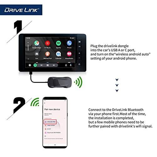 Drivelink Android Auto Wireless Dongle Converts Wired Aa Car Into Wireless, 2023 Wireless Android Auto Adapter For Android 11+ Phones, Usb A & C Plug And Play A2A Adapter #TOP2