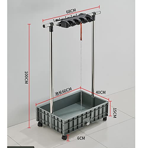 Multifunktionaler Bodenreinigungswagen mit Rädern, Wischmopp und Besenhalter für Zuhause, Garten, Scl, Hotelfabrik, unverzichtbarer Reinigungswerkzeug-Organizer