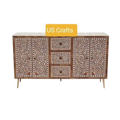 Wooden inlay scroll vine sideboard, Handmade wood inlay media Cabinet, Wood Inlay buffet, Living room storage unit.