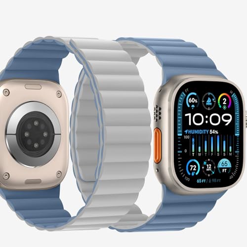 Bracelet Apple Watch magnétique double face silicone réversible gris bleu