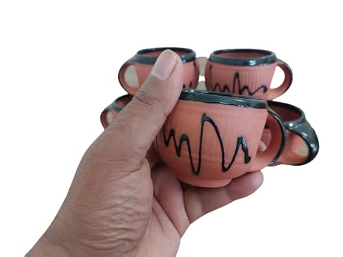 Adhaata Ceramic 6 Pc Kulhar Kulhad Cups Traditional Indian Chai Tea Cup Set Of 6, Camping Mug, Coffee Mugs (75 Ml) (Pari Cup) #TOP1