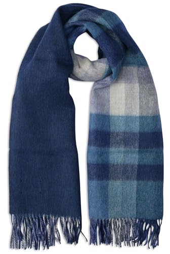 [Glen Prince] グレンプリンス ラムウール95%カシミア5% リバーシブル中判ストール 185×50cm, BLUE