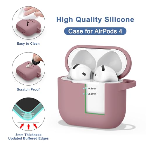 Image of Tobfit Case for AirPods 4 Case Cover 2024 with Lanyard & Keychain, Soft Silicone Protective Case for Apple AirPods 4th Generation, Full Protection, Support Wireless Charging, Bean Paste