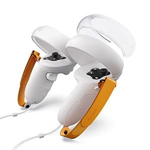 Syntech Controller Grips Kompatible mit Meta/Oculus Quest2 Zubehör, Silikone Griffabdeckung with Halo Controller Protector Ring and Verstellbarem Handgelenksgurten (Weiß-Orange)