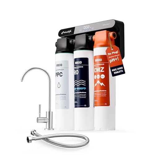 Frizzlife M800 Non-Electric Tankless Reverse Osmosis Water Filter, up to 900GPD Alkaline Mineralized RO Water Filtration System, Huge Filter With Auto Flush, NSF/ANSI 58&372 Standard,4:1 Pur