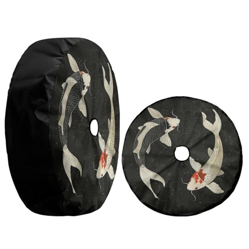 Image of Delerain Two Koi Fish Spare Tire Cover with Backup Camera Hole for RV Trailer SUV Truck and Many Vehicle, Wheel Covers Sun Protector Waterproof (12 Inch for Diameter 18 inch-19 inch)