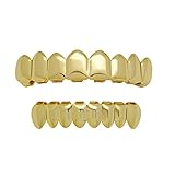 Paddsun 14K Gold Plated Grillz Top Bottom Shiny Hip Hop 8 Teeth Grillz Mouth Set for Your Teeth for Halloween Men and Women