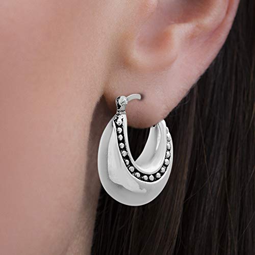 Willowbird Oxidized Sterling Silver Polished Puffy U Shaped Beaded Rim Hoop Earrings for Women2