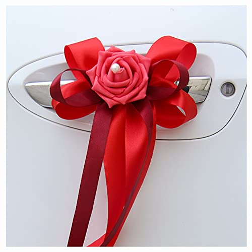 Egurs Lot de 6 décorations de Voiture pour Mariage Simulation de Fleurs - Nœud de Voiture - Décoration de Voiture - Décoration de Mariage - Rouge - Bordeaux