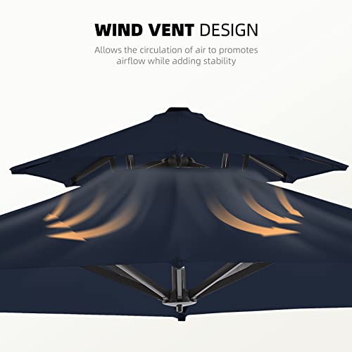 Wikiwiki 11Ft Double Top Round Patio Umbrella Outdoor Cantilever Umbrella W/36 Month Fade Resistance Recycled Fabric, 6-Level 360°Rotation Aluminum Pole For Deck Pool Garden, Navy #TOP5