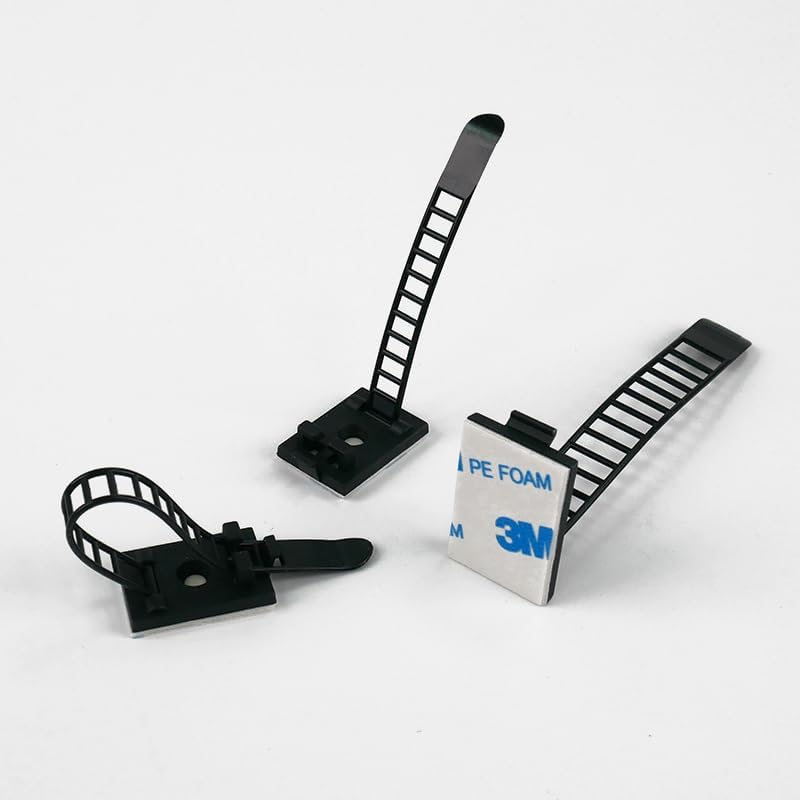 Miniatura 2 de 50 soportes ajustables para ataduras de cables, clips adhesivos para cable con orificio para tornillo, organizador de cables reutilizable para