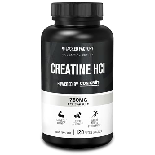 Jacked Factory Creatine HCl Capsules - CON CRET Creatine Pills 750mg - Lean Muscle Growth & Recovery Boost Strength & Endurance No Bloating or Cramps - 120 Capsules