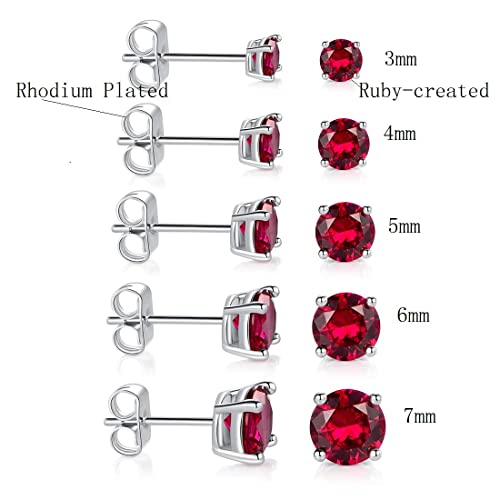 Gemsme 18K White Gold Plated Round Created Ruby Stud Earrings Pack Of 5 #TOP2